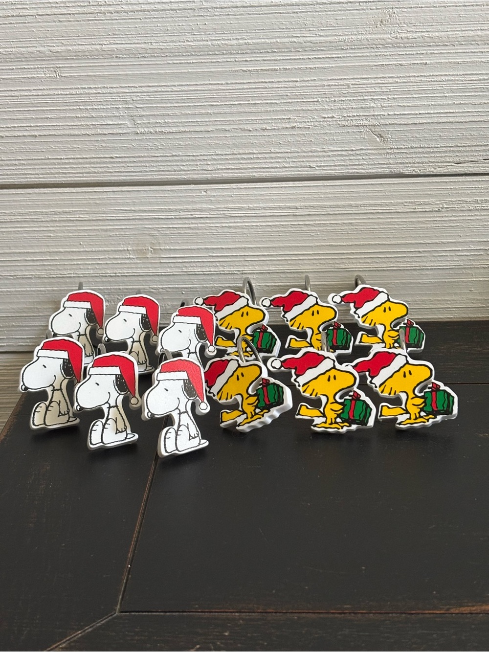 Peanuts Snoopy & Woodstock Christmas Holiday Shower Curtain Hooks Set Of 12